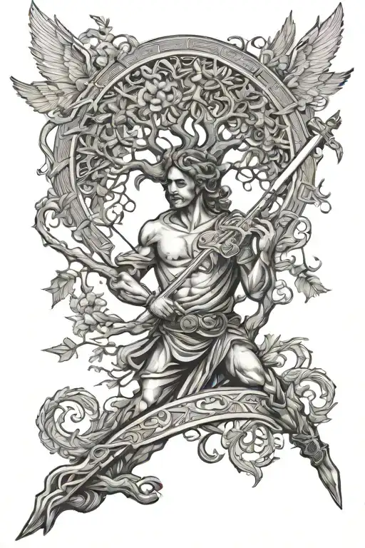 Tree Of Life With Angel Holding A Sword