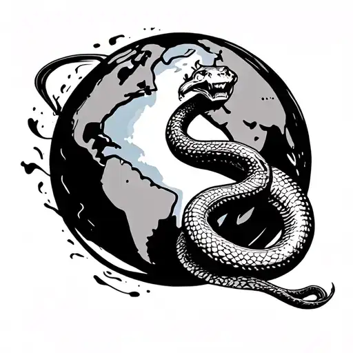 One Big Snake Going Around The World Globe Surrounded