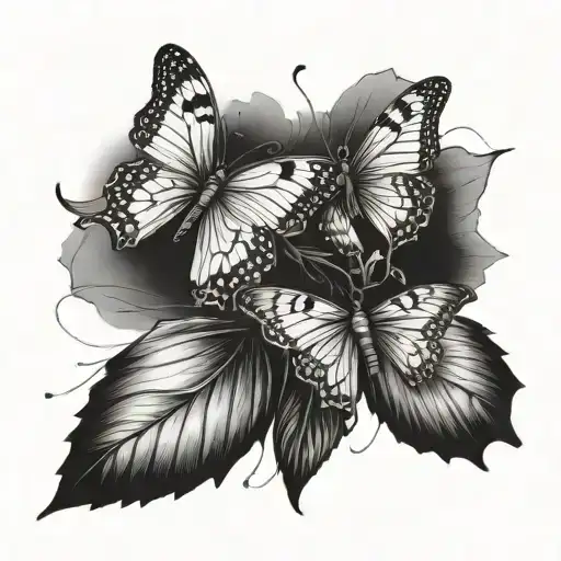 Two Fine Line Butterflies Flying Together