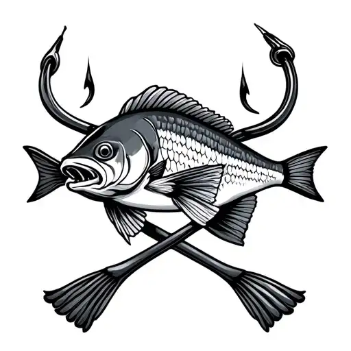 Fish With Fishing Hook Crossed