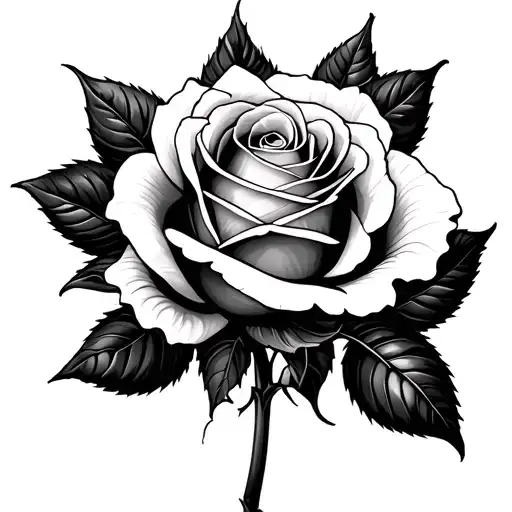 Black Backround Red Rose White Stem