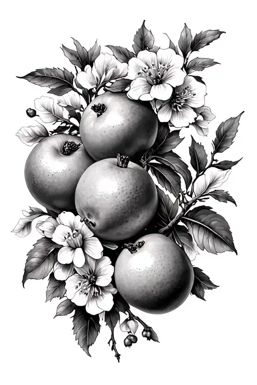 Pomegranate And Oranges Intertwined With Flowers And Leaves On Branch