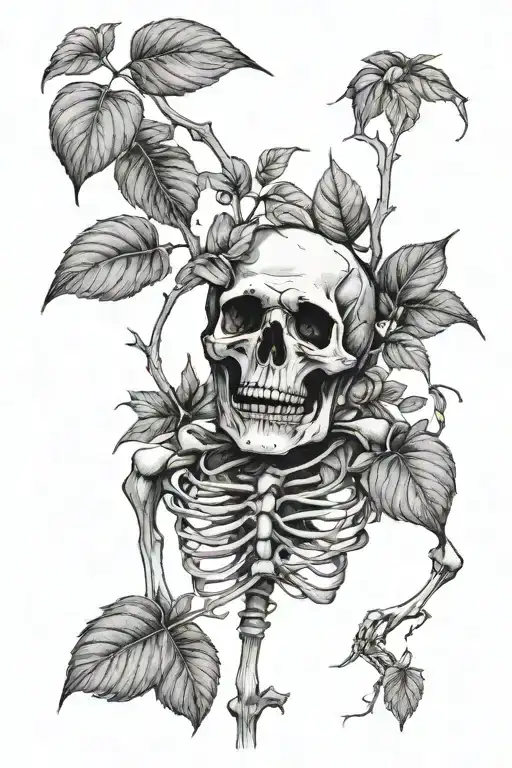 Skeleton And Growing Leaves