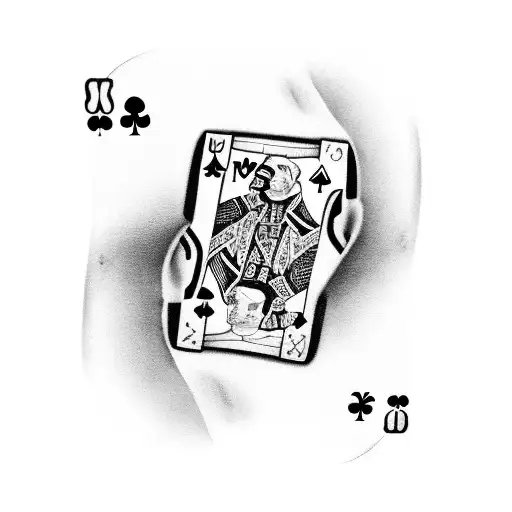 A Black-grey Tattoo Of A Mafia-themed Playing Card With A Boxing Glove As The Main Design Element