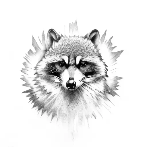 Baby Raven With A Racoon Behind And A Wolf Behind The Racoon