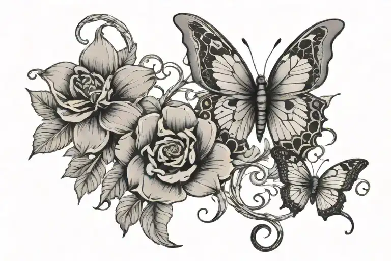 Flowers With Vines And Butterflies That Include A Snake Wrapped Wround The Stems In The Flower