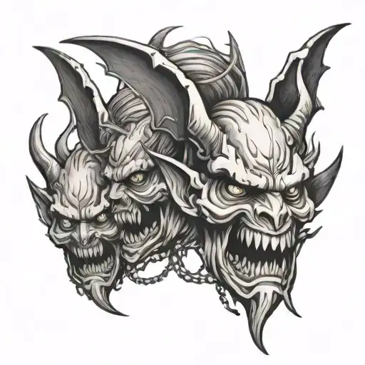 Multiple Flying Demon Head Chain Wrapped Loosely