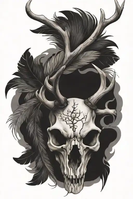 Deer Skull With Idian Feather