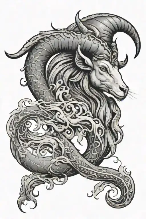 Capricorn Sea Goat With Waves