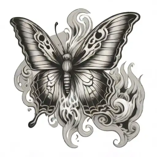 Butterfly With Tattoo Wings On Fire