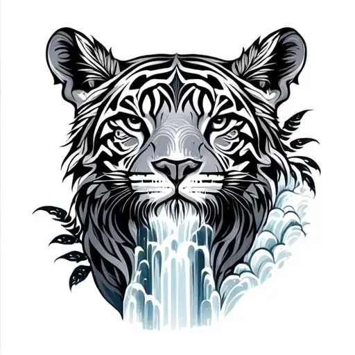 Tribal Animals On Waterfall