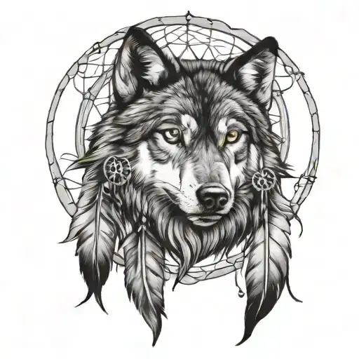 Wolf And Dream Catcher Based