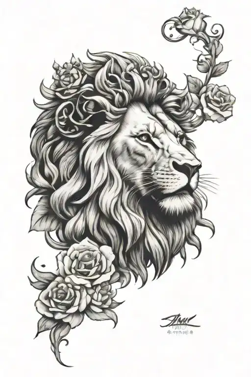 Lion Roaring With Crown Sitting On Roses