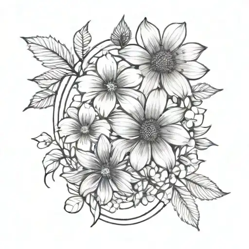 Minimalist Flowers Making Up The Out Line Of A Oval