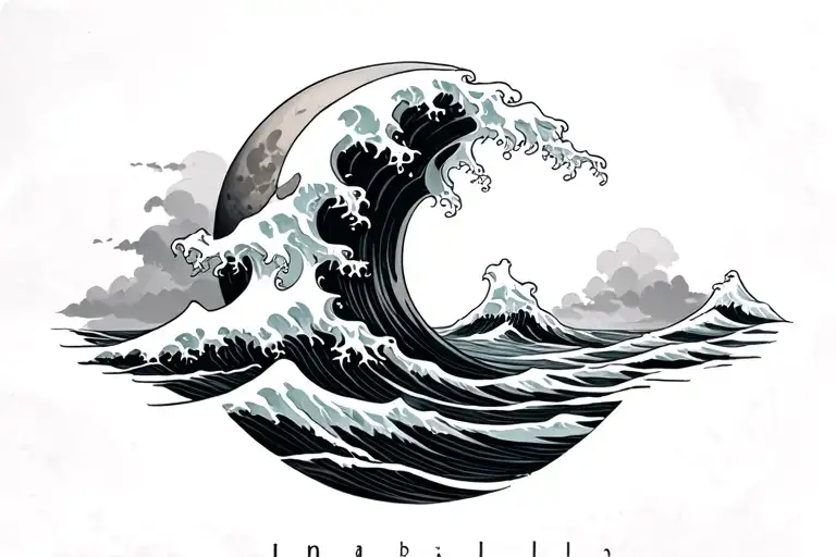 Ocean Wave With Name And Moon Merging Together