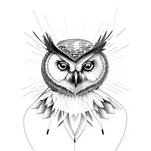 Design A Tattoo Featuring A Welding Mask Adorned With An Owl And Mountains