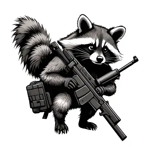 Raccoon With Plate Carrier And A Water Gun Rifle
