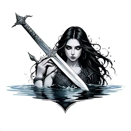 Sword Emerging From Water Held By The Arm Of A Woman