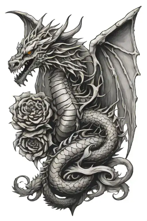 Tattoo Of Spine With Dragon Wings Spread