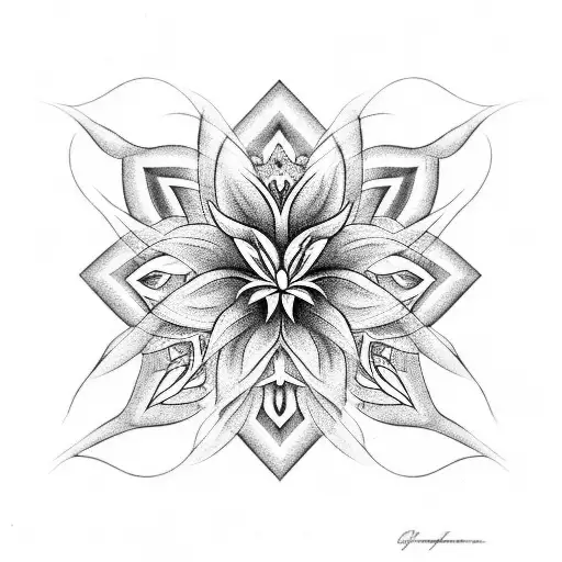 A Geometric Design Of A Lily And A Coffee Bean Merged Together