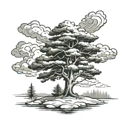 Pine Tree With Winter Storm Clouds
