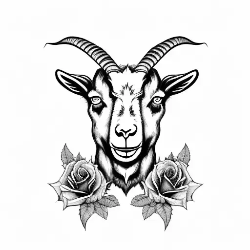 Goat Head With Rose Under