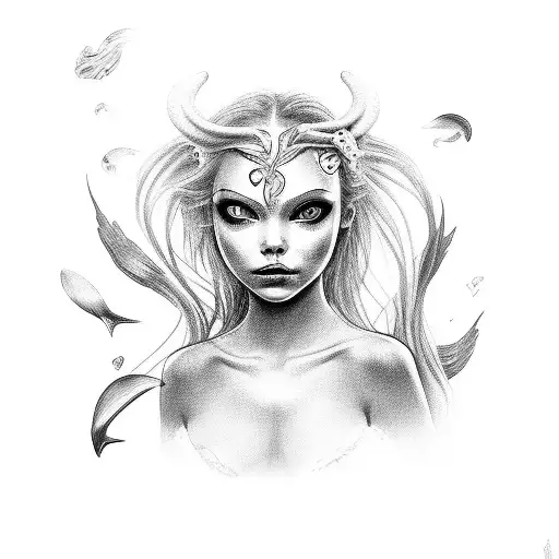 Mermaid With Face Painting Huging A Child