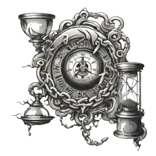 A Man Broken Through A Chain And A Hour Glass And A Time Peace Together