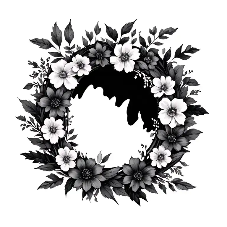 Circle Wreath Of Flowers And Leaves