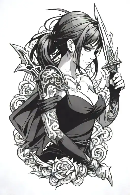 Anime Woman Revealing A Dagger Corruption Insignia Integrated