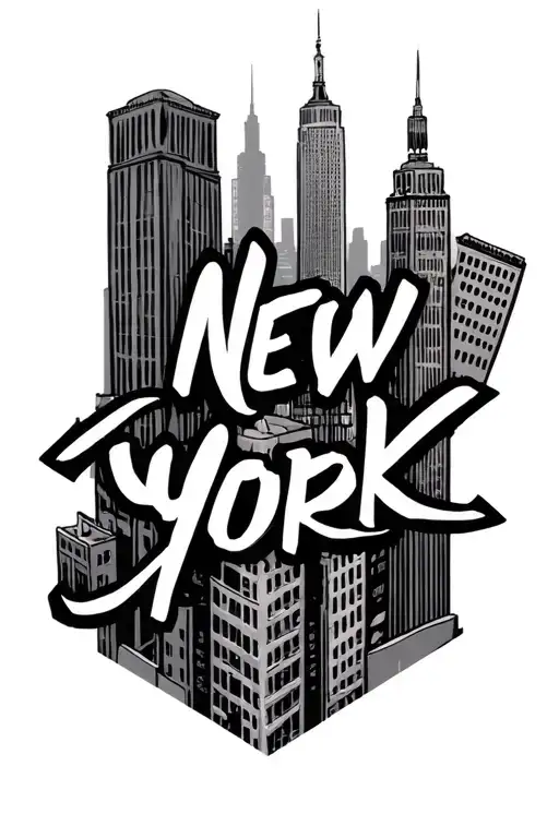 New York Name With Building In The Back