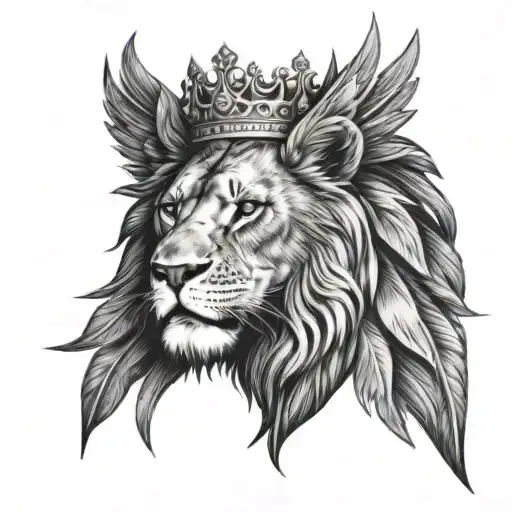 Lions Head From Side View With A Crown And Wings Spread Wide