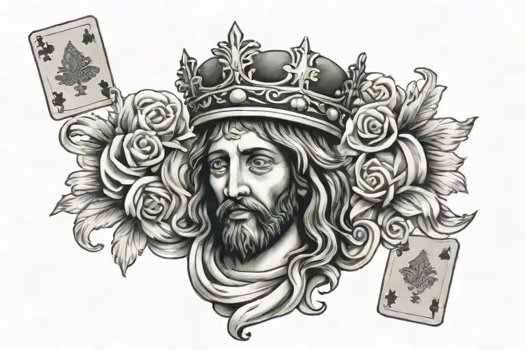 Jesus Crown With Blacjack Cards Surrounded