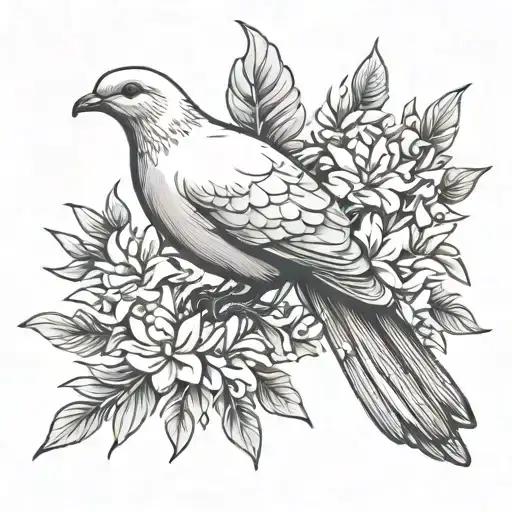 Dove With An Olive Branch And Flowers Growing