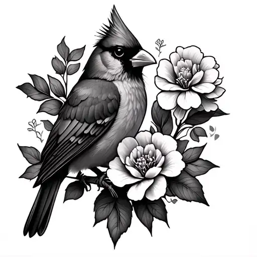 Cardinal With Carnation Flower And Cross