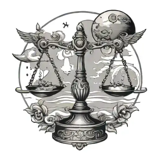 Balanced Libra Scales With A Moon On One Side And Sun On One Side