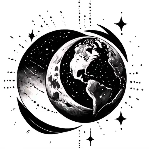 Crescent Moon With A Dotted Line Going From Earth Globe