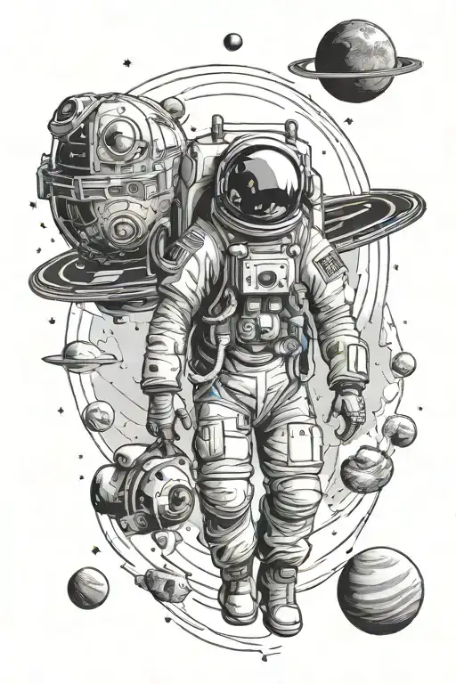 Galaxy Planets Space Ship And Astronaut