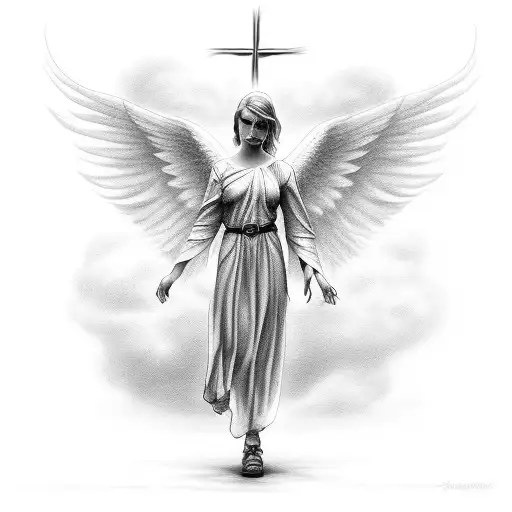 An Angel With Clouds And With A Cross