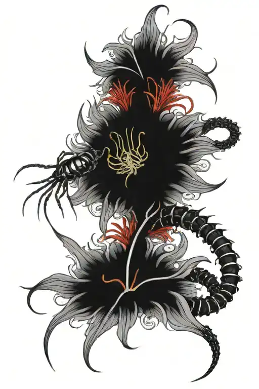 Centipede And Red Spider Lilies Scattered Throughout