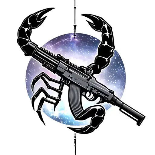 Scorpio Zodiac With Ak 47 Rifle And Galaxy Background