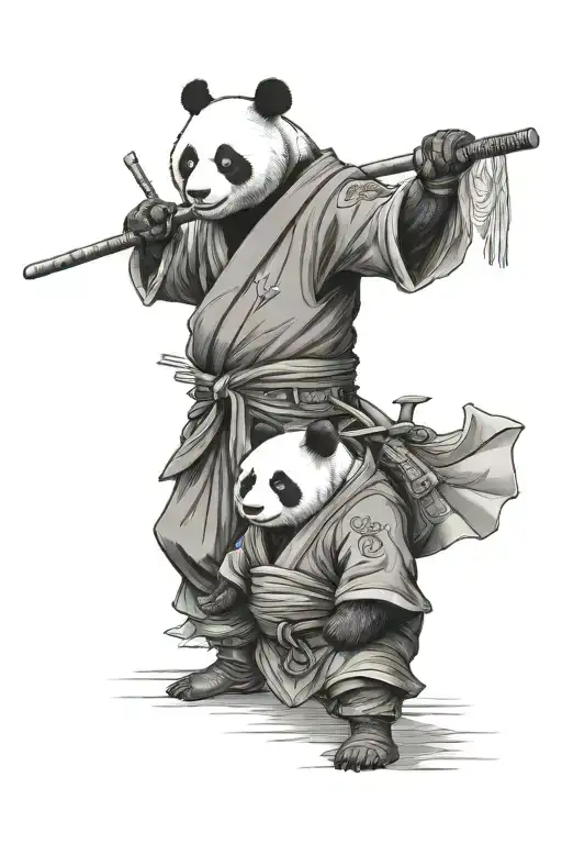 Father And Son Samurai Panda