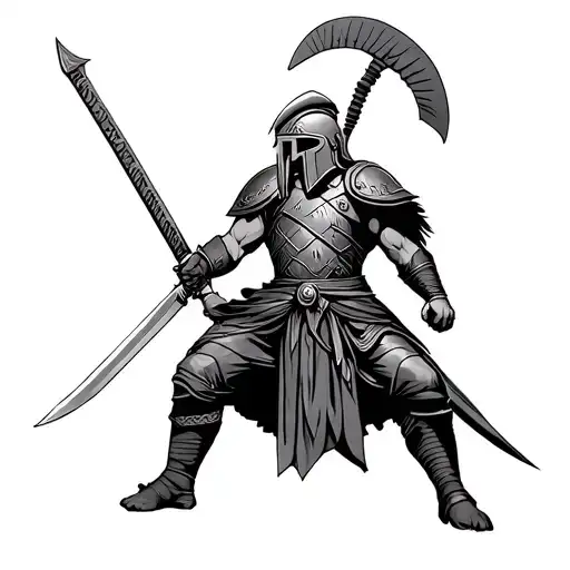 Spartan Soldier Without A Helmet And Sword