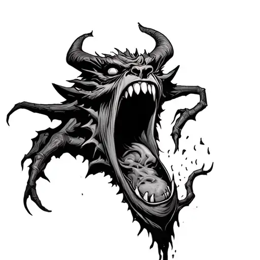 Demon With Lazy E In Its Mouth Open