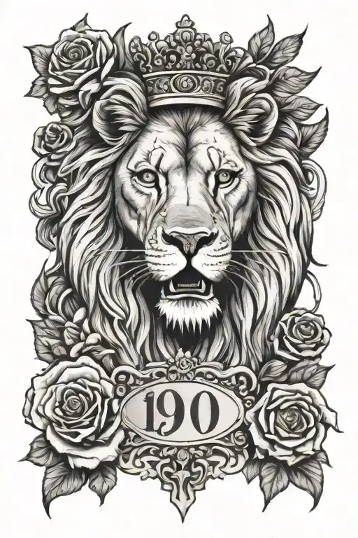 Lion Roaring With Crown Saying 1999 In Roman Numerals Surrounded By Roses