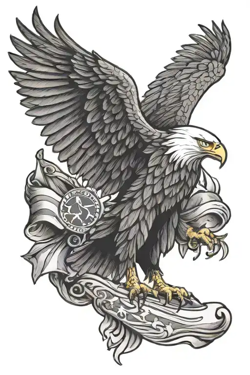 Eagle W Flag And Scroll Letter With Quilpen