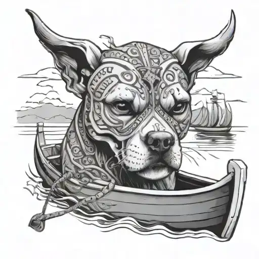 Skull Pitbull Dog Haven Vikings Symbols Boat Floating