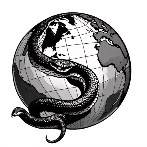Big Snake Going Around The World Globe Surrounded
