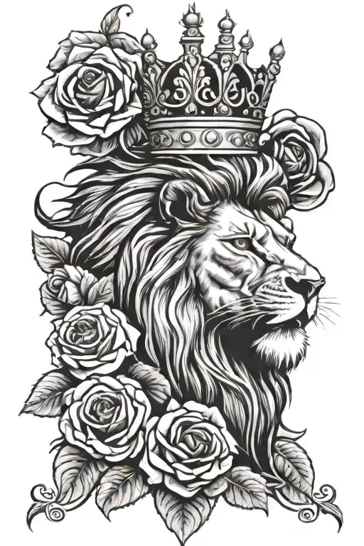 Lion Roaring With Crown On Roses