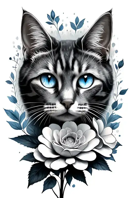 Blue Cat Eyes In The Mist With Hortensia